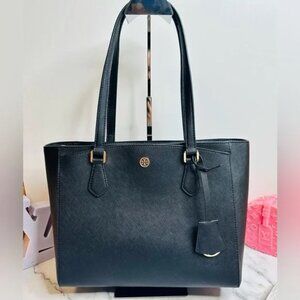 EUC Tory Burch Small Robinson Black Textured Leather Tote Bag